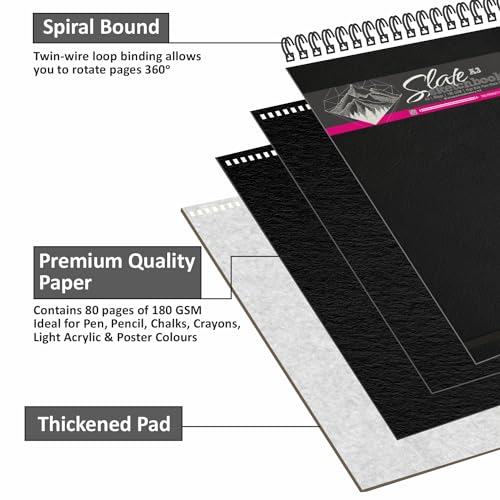 Image of Anupam Slate Sketch Book A4 Spiral Bound Drawing Book Acid Free Paper 140 GSM for Artists, Professional (40 Sheets, 80 Pages)