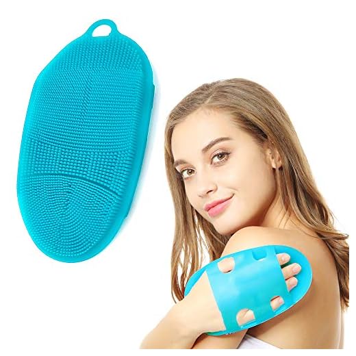 INNERNEED Soft Silicone Body Scrubber Exfoliating Glove Shower Cleansing Brush, SPA Massage Skin Care Tool, for Sensitive and All Kinds of Skin (Blue)