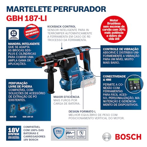 Bosch Martelete rompedor GBH 187-LI 18V Brushless Sem bateria