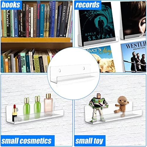 icyant 6 Pack Vinyl Record Shelf Wall Mount, Clear Acrylic Record Holder Wall Bracket Record Storage Floating Shelves LP Display Rack for Records Album Collection Bedroom Office Decoration