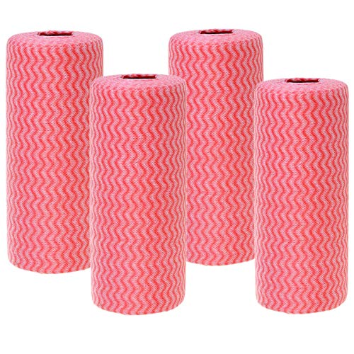 Jebblas Reusable Cleaning Wipe, Household &Kitchen towels,Disposable Cleaning Cloth, Dish cloth Dish Towels Dish Rags Reusable Kitchen Paper Towels, Wash towels (4 Roll Red,200 Count)