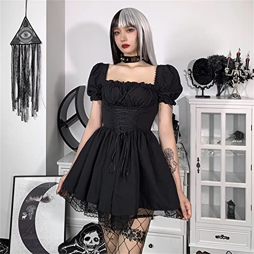 Image of Gothic Lolita Mini Dresses Ruffled Off Shoulder A-Line Vintage Punk Dress