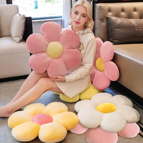 YUZHEDM Blumenkissen, Deko Kissen, Aesthetic Room Decor, Flower Pillow, Tatami bequemen Sitzkissen für Kinderzimmer Hause Stuhl Boden Bett Sofa Dekoration (40 x 40cm, Rosa Gelb)