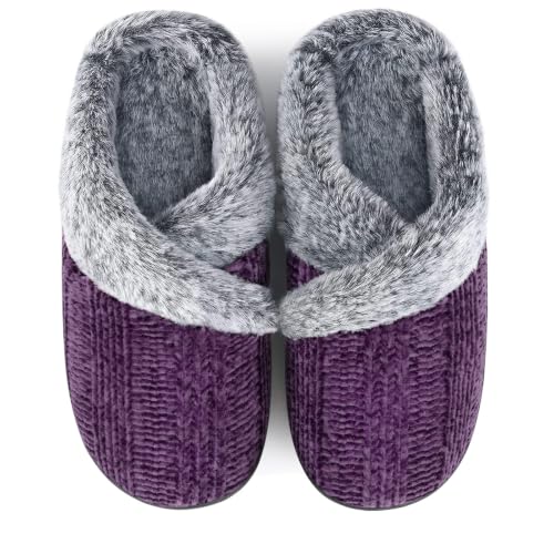 Image of Slippers for Women Fuzzy House Slip on Indoor Outdoor Bedroom Home Shoes | Furry Fleece Lined Ladies Comfy Memory Foam Female Anti-Skid Rubber Hard Sole