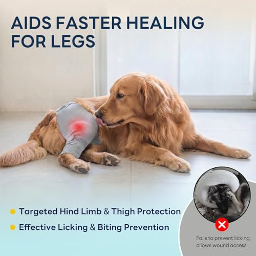 Image of Dog Rear Leg Sleeve to Stop Licking, Upgraded Hind Leg Cover to Stop Slipping, for TPLO Surgery, Skin Conditions, Wounds, Breathable Soft Fabric, Dog Cone Alternative, Left, XL, Grey