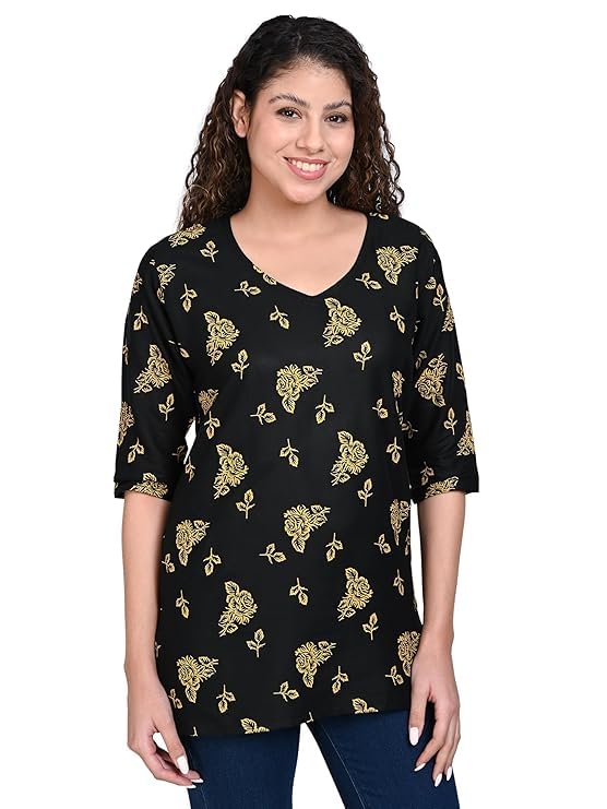 Image of Women's Rayon Printed Short Kurti Pack of 2 - Regular Fit Ethnic Wear | Comfortable Casual & Festive Kurtas for Women