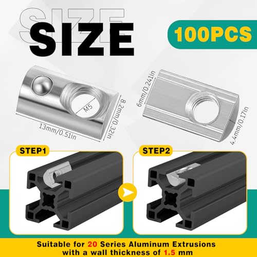 100 pcs 2020 series m5 t nuts half roll in spring silver thread spring carbon steel european standard t nut for aluminum extrusion profile