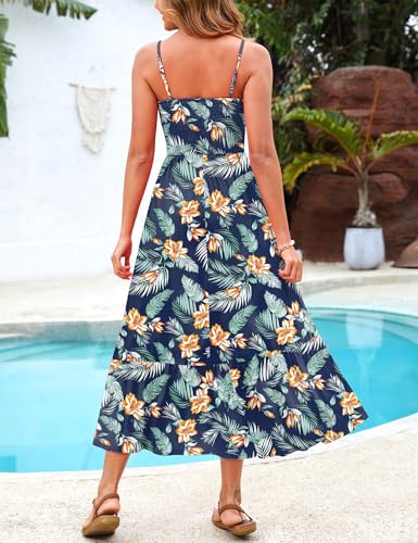 Image of Kranda Women 2026 Summer Sundress High Waist Tie Front Spaghetti Strap Long Beach Floral Tiered Maxi Dress with Pockets