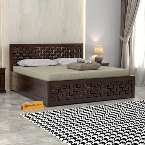 Image of NIWAR Sheesham Wood Queen Size Bed with Storage Box | Solid Wooden Queen Size Cot | Double Bed with Box for Home (Walnut Finish)