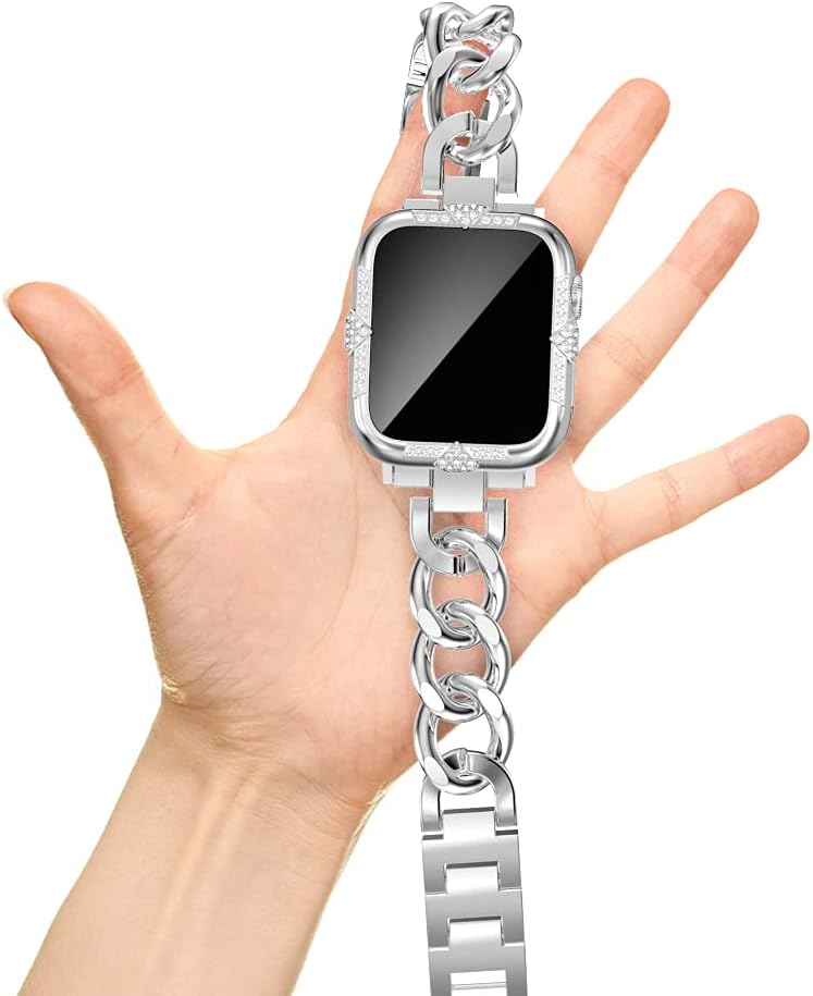 Hard Case Compatible with Apple Watch Case Series SE 6/5/4 40mm Rhinestones with Built-in Glass Screen Protector Diamond iWatch Face Cover Smart Watch Case for Women Girl, 44mm Silver - Image 3