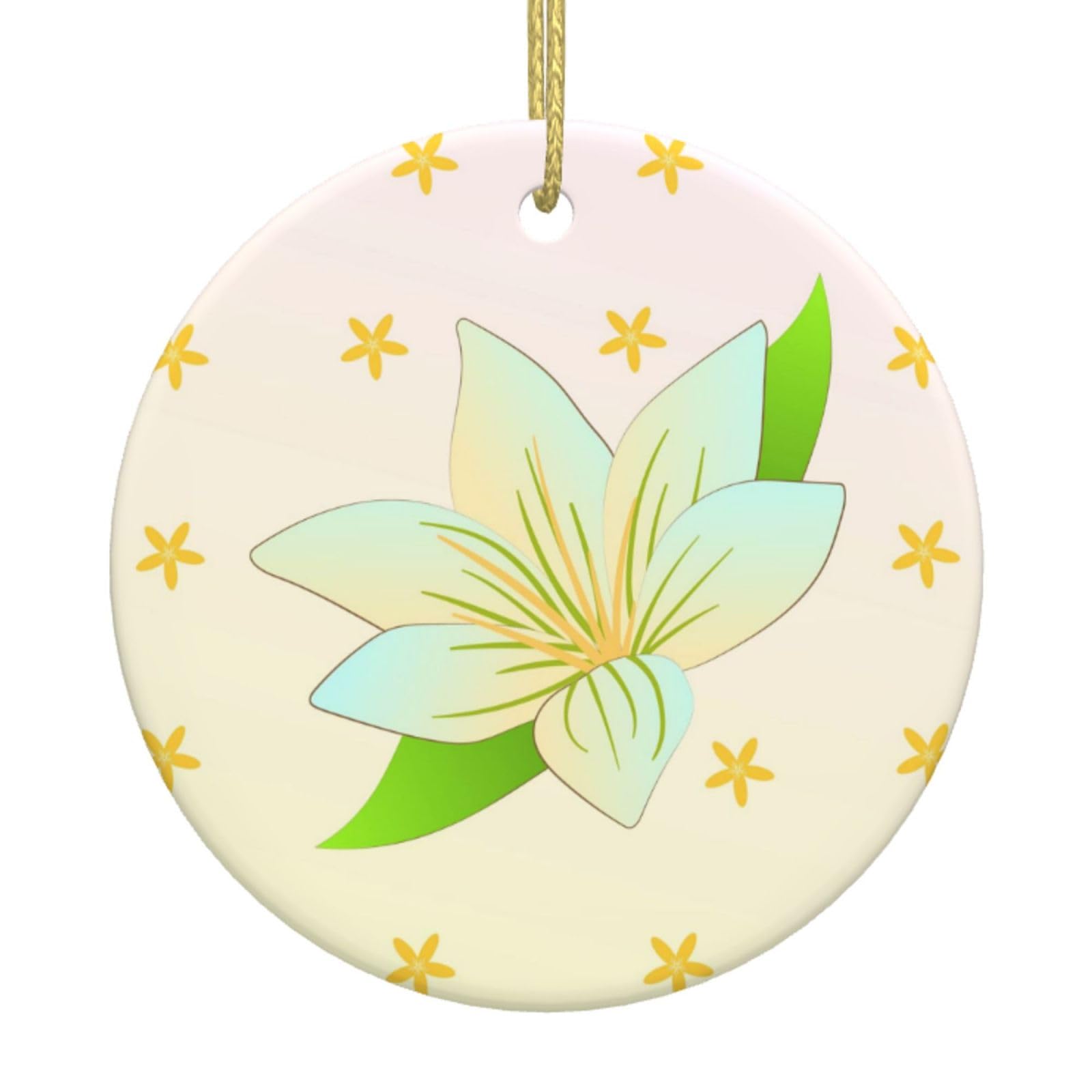 Blooming Daffodils Printed Christmas Tree Ceramic Ornaments Holiday Decoration Christmas Unique Pendant for Christmas Party