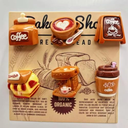 Image of 8 Pc Coffee Theme Fridge Magnet Set for Refrigerator Door | Cute 3D Cafe Magnets for Kitchen Decor | Decorative Magnets