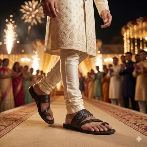 Image of Kolhapuri Chappal for Men Original, Pure Leather Handcrafted Traditional Kolhapuri Chappal for Man Formal Footwear for Weddings & Parties, Ethnic Wear & Daily Comfort