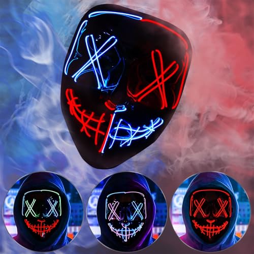 BOMLY Halloween Purge Mask Light Up Scary Mask EL Wire LED Masks for Festival Party Gifts