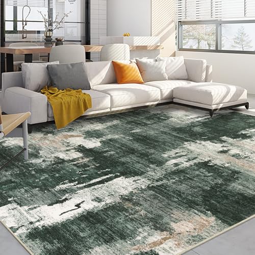 Capslpad 200x300cm Large Modern Abstract Rugs Living Room Non-slip Area Rug Short Pile Faux Wool Bedroom Carpet Lightweight Washable Minimalist Floor Carpet for Living Room Bedroom Office Decor, Green