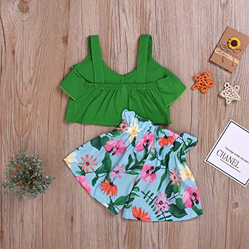 Toddler Baby Girl Floral Clothes Strap Ruffled Tank Top+ Floral Boho Shorts Summer Outfits Set3
