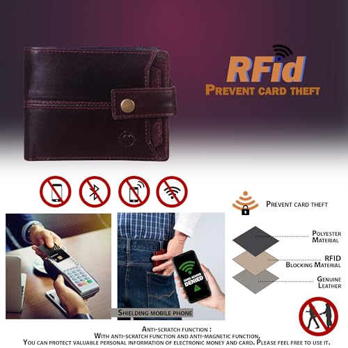 Image of Crafted RFID Safe Leather Wallet for Men /Women, Bifold Trendy, Full Grain with Card Holder and Zipper Coin Pocket