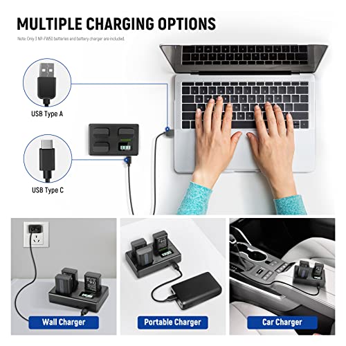 Image of NEEWER Replacement Battery and Charger Set for NP-FW50, 3 Pack Batteries