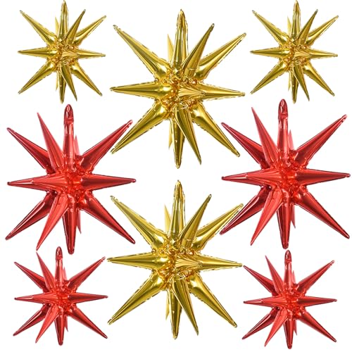 Image of TONIFUL 8 Pcs Explosion Star Balloons Red and Gold Foil Balloon Party Decor | 22 Inch Large Mylar Star Balloon for Adults Birthday New Year Classic Red Gold Wedding Bridal Shower Christmas Party Supplies