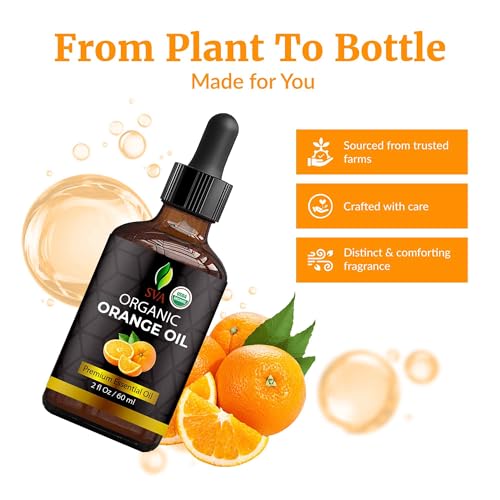 Image of SVA Organic Orange Essential Oil with Dropper, 2 Fl Oz (60 ml) | Orange Oil for Diffuser, Humidifier, Home Fragrance, Cleaning Blends, Soap, Candle, Spray & DIY Projects in Glass Bottle