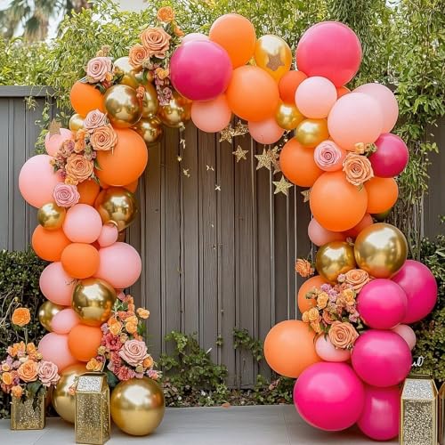 Image of RUBFAC 129pcs Orange Balloons Different Sizes 18 /12 /10 /5 Inches, Burnt Orange Fall Balloon Arch Kit Garland for Halloween Thanksgiving Party Baby Shower Birthday Decoration