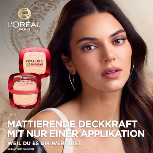 L'Oréal Paris Wasserfestes Puder Make-up mit hoher Deckkraft, Deckendes Kompaktpuder mit mattem Finish und 24h Halt, Infaillible 24H Fresh Wear Foundation Powder, Nr. 130 True Beige, 1 x 9 g – Bild 3