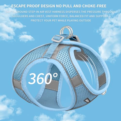 Image of AIITLE Summer Step in Dog Harness and Leash Set - No Pull Escape Proof Vest Harnesses with Soft Mesh and Reflective Bands, Adjustable Pet Outdoor Harnesses for Small and Medium Dogs Pure Blue M