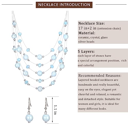 Crystal Beaded Statement Necklace for Women Boho Colorful Multi-Strand Necklace and Earring Sets for Women Fashion Jewelry Gifts for Mom4