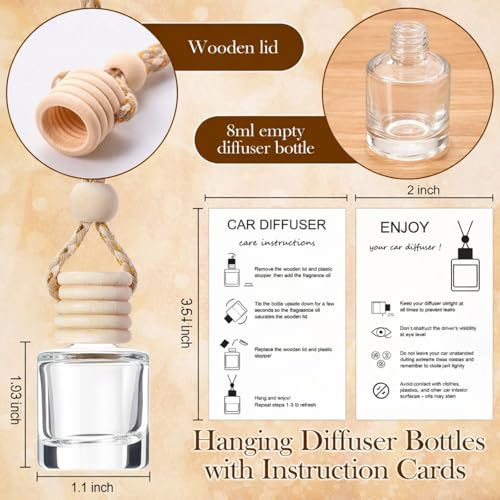 Image of Boao 75 Sets Hanging Car Air Freshener Diffuser Bottles Empty Bulk with Car Diffuser Instruction Cards Organza Bags Glass Refillable Essential Oil Fragrance Aromatherapy Pendant (Cylindrical,Clear)