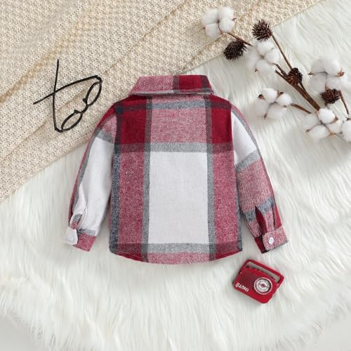 Betadog Boys Girls Long Sleeve Plaid Shirts Flannel Lapel Button Down Shacket Jacket Coats Winter Fall Tops2