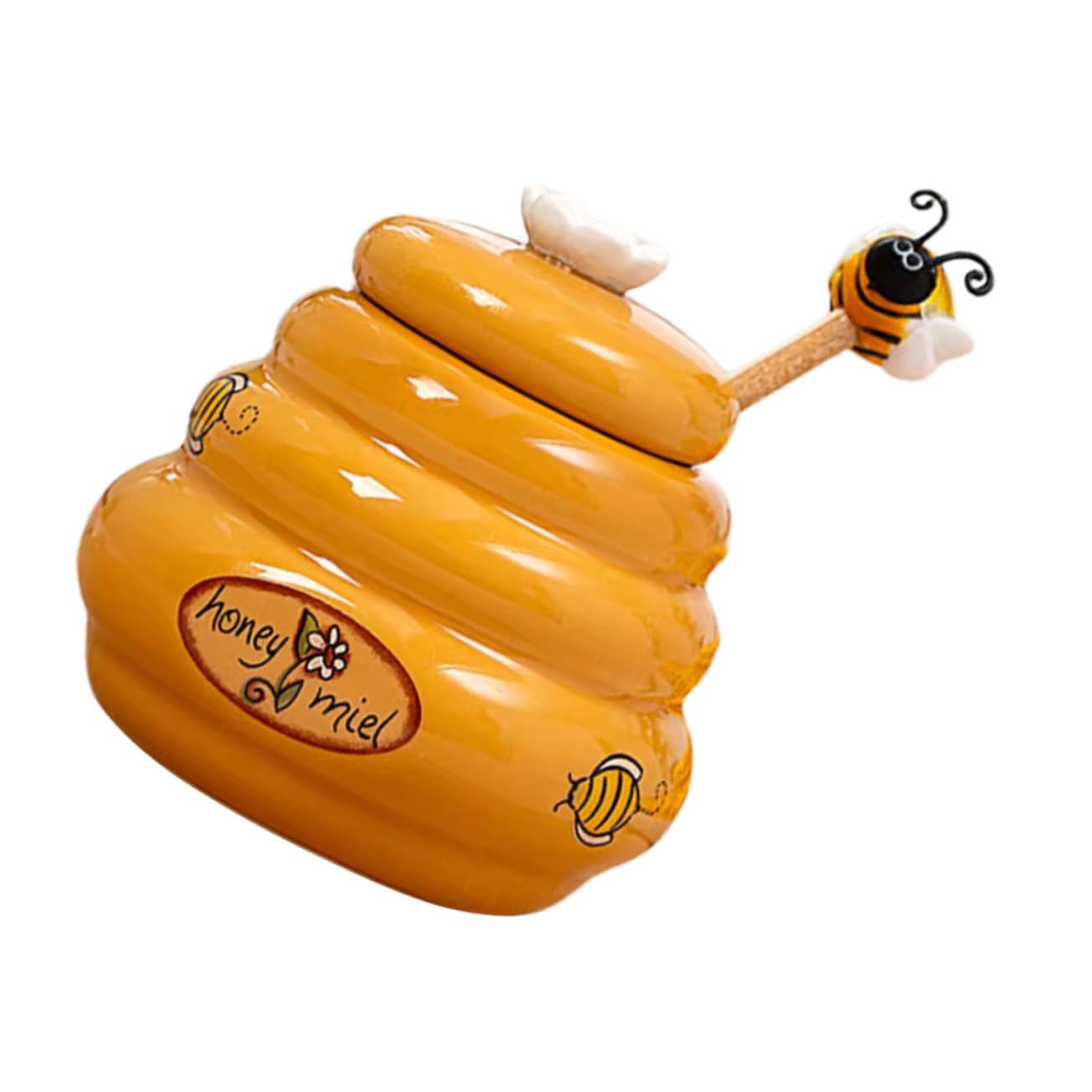 FUNOMOCYA 1 Set Honey Storage Jar Honey Pot Syrup Dispenser Retro Honey Dispenser Adorable Jar Honey Storage Holder Honey Jars with Dipper Vintage Storage Tank Ceramic re-usable