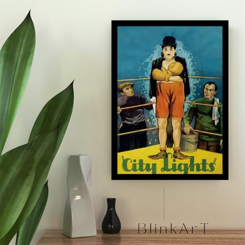 Image of BLINKART City Lights (1931) Movie Poster Frame 12x18 Inch | Premium 300 GSM Paper Wall Print | Vintage Film Artwork for Home, Bedroom, Living Room, Office | Framed Photo Decor