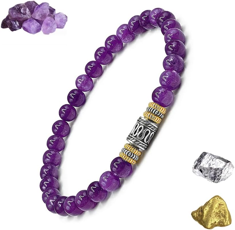 Kartini Studio Amethyst Bracelet, Amethyst and Sterling Silver Bracelet, Quality Bead Jewelry for Man