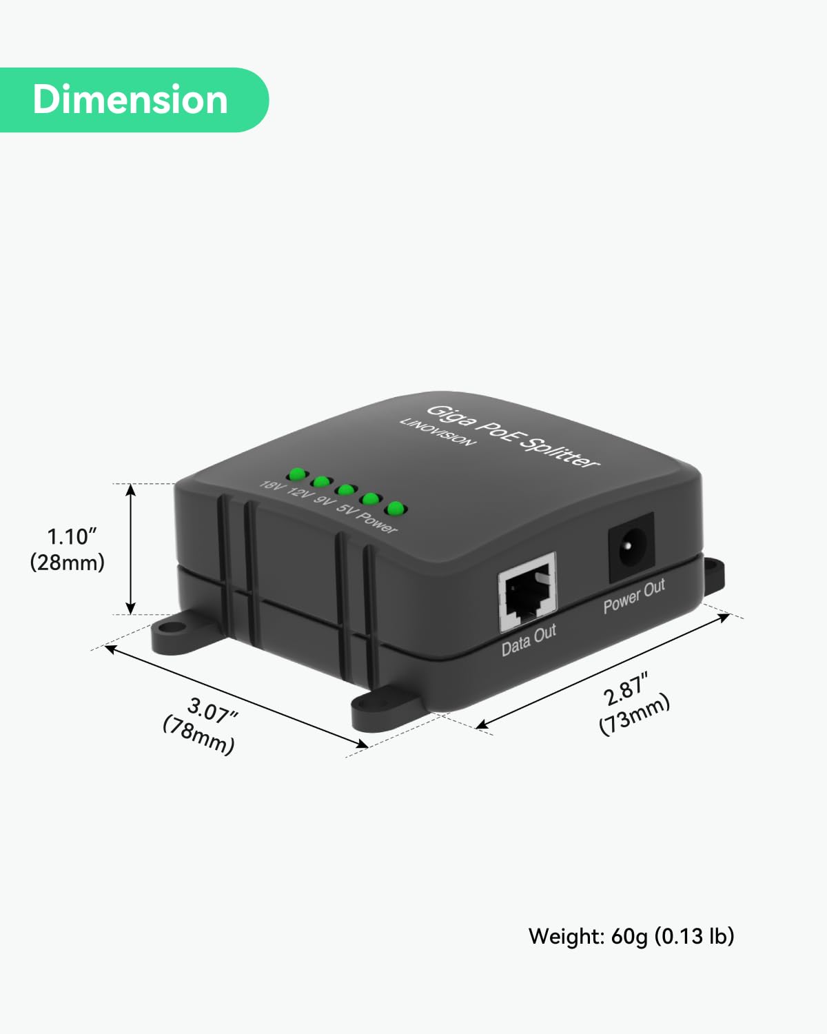 LINOVISION 30W Gigabit PoE Splitter con uscita DC 5/9/12/18V, ingresso ad ampia tensione, IEEE802.3af/at POE con alimentazione DC per telecamere di sicurezza, sistemi di controllo degli accessi