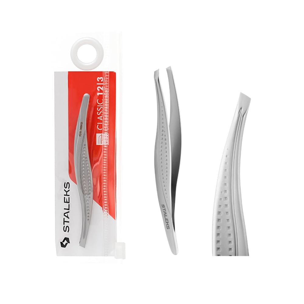 STALEKS PRO Precise brow tweezers with wide beveled edges. Medical grade stainless steel. Classic 12/3