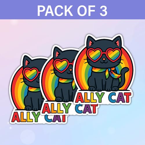 Image of SODAVA | Ally Cat Sticker Cute Black Cat Rainbow Sunglasses Pride LGBTQ Supportive Ally Vinyl Waterproof Sticker for Laptop Water Bottle Car Bumper Decoration