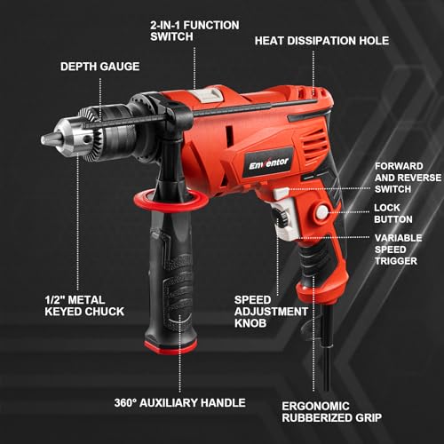 Enventor 7.5 Amp Hammer Drill, 1/2 Inch Electric Corded Hammer Drill, 900W 0-3000Rpm Variable Speed, 360° Auxiliary Handle thumb #1