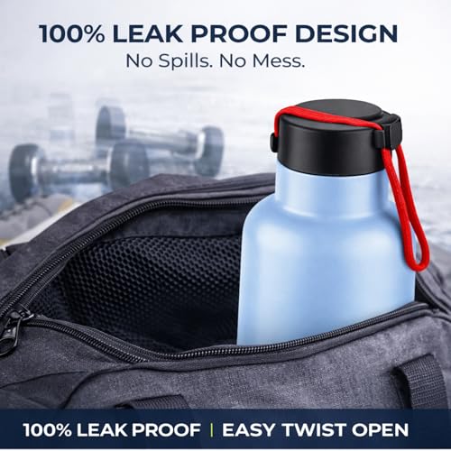 Image of GRECY Trim 1 Litre Stainless Steel Water Bottle Sky Blue | Single Wall Fride Bottle 1000ml BPA Free Food Grade | Leak Proof, Odour Free | Lightweight Carry Band | Made in India | Office, Gym, School