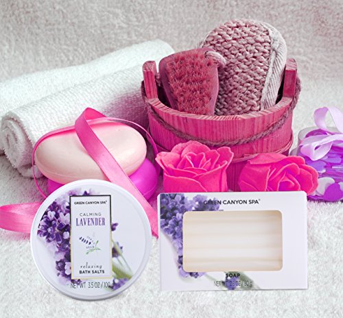 Mothers Day Gift Baskets - Green Canyon Spa Luxury Wicker Basket Gift Set In Lavender, 8 Pieces Premium Bath And Body Spa Work Set In Handcrafted Basket For Women Mother In Law #TOP5