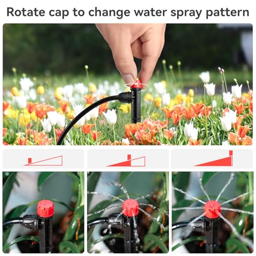 Image of Drip Irrigation Emitters for 1 /4 inch Tubing: 25pcs Drippers with Lock Barbed | Adjustable 360 Degree Water Flow, 5 inch Arrow Stake, Irrigation Drippers for Diy Garden Watering System Kit