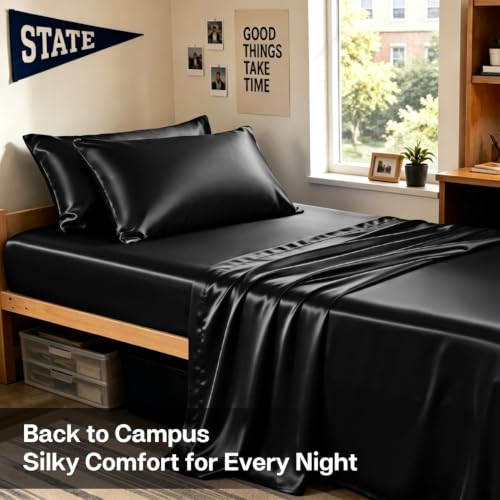 Image of MR&HM Satin Pillowcase for Hair and Skin, Silk Satin Pillowcase 2 Pack, King Size Pillow Cases Set of 2, Silky Pillow Cover with Envelope Closure (20x40, Black)