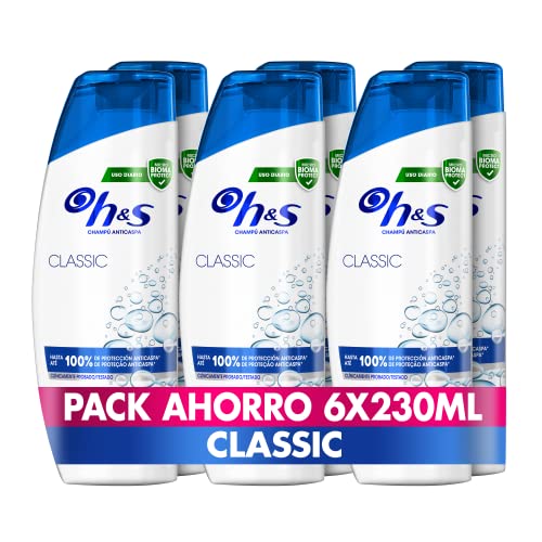 H&S Champú Anticaspa Classic, Hasta Un 100% De Protección Contra La Caspa, 230 ml x 6, Old Version