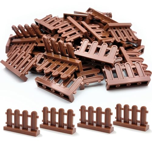 50pcs Fence Building Block Toy House Garden Farm Pieces Accessories Brown Picket Fence Compatible with Major Brand