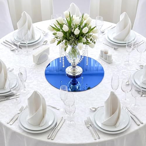 Image of Thyle 12 Pcs 10 Inch Acrylic Round Mirrors for Tables Centerpieces Circle Mirrors Candle Plates for Wall Wedding Table Centerpieces for Baby Shower Party, Thickness 1 mm (Blue)
