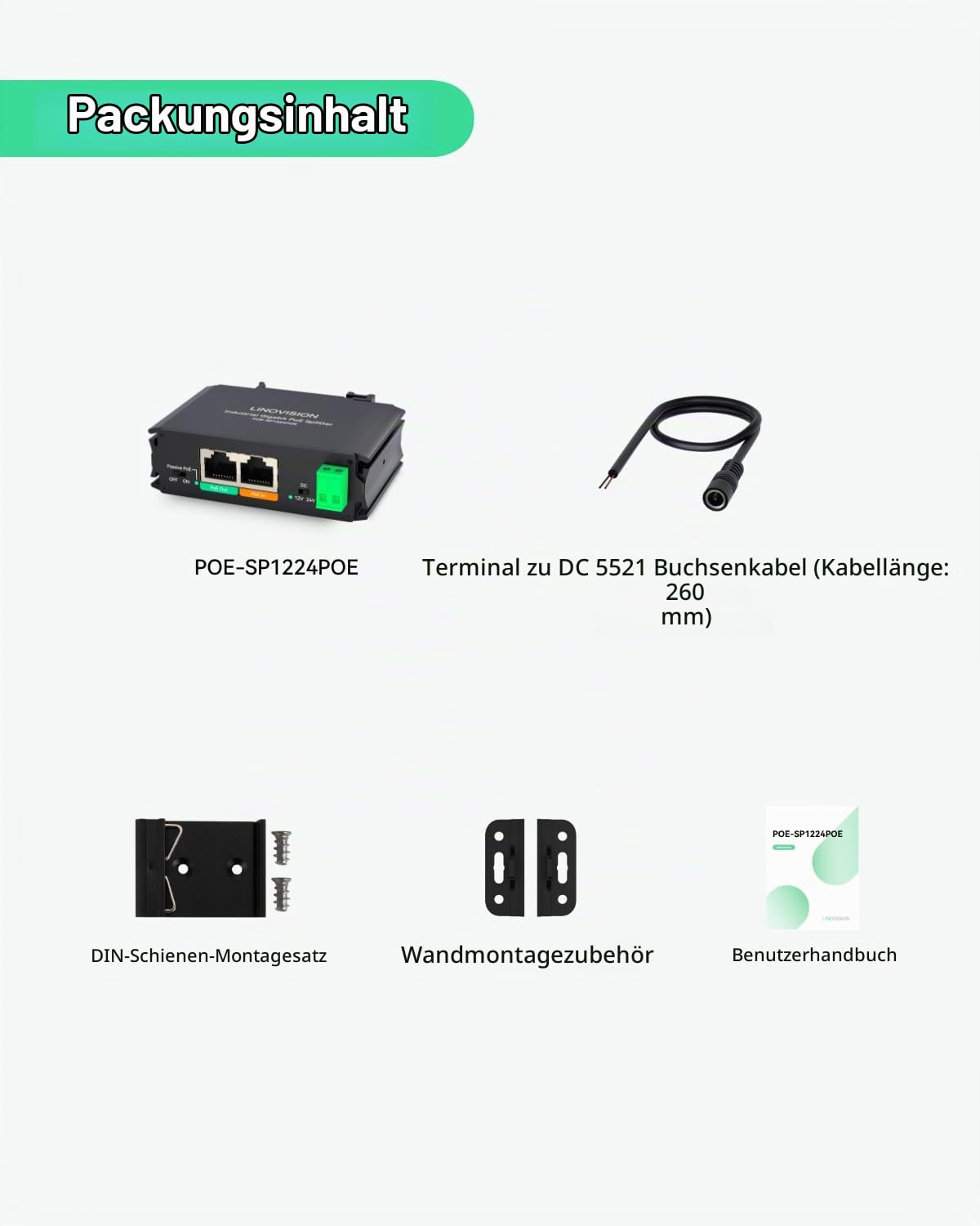 LINOVISION Industrieller Gigabit 30W PoE Splitter mit DC12V-Ausgang und 12V Passiv-PoE-Ausgang, geeignet für Kameras und IoT Systeme