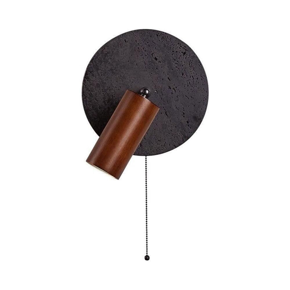 NHPJFDC Modern LED Wall Sconce Black Travertine and Solid Wood Wall Lamp Adjustable Reading Light Warm Dual Light Source E26 Spotlight for Bedroom Bedside Hallway Living Room Lighting