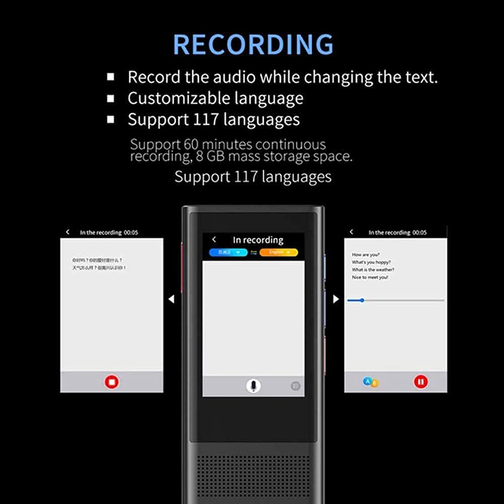 Urządzenie do tłumaczenia języka, 117 języków Mini inteligentny tłumacz głosowy, 12 języków tłumacz offline WiFi/Hotspot ekran dotykowy kieszonkowy tłumacz 43 tłumaczenia zdjęć krajów rodzina
