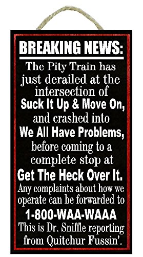 Funny Sign No Whining Office Gift Pity Party Black Slatted Wood Sign