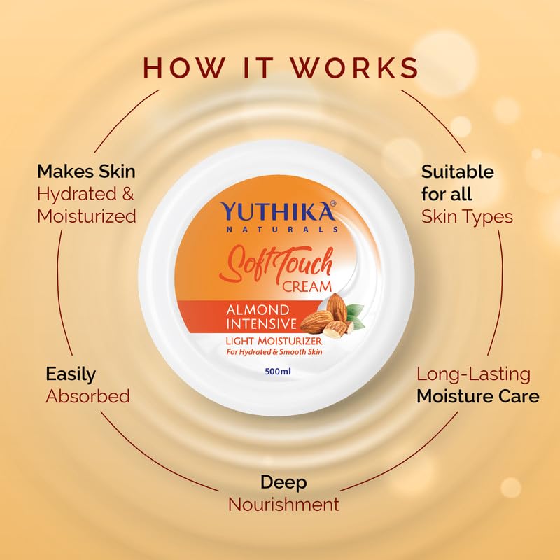 Image of Yuthika Almond Intensive Light Moisturizer Cream 300ml | Non Sticky, Instant Hydration, Deep Nourishment | For Face, Hand & Body | All Skin Types