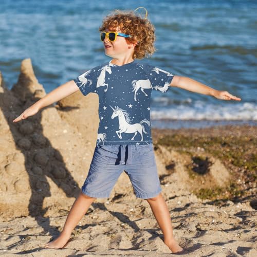 Boy Swimsuit Star Blue Horse Unicorn Sunscreen T-Shirts Swimwear Sets UPF 50+4